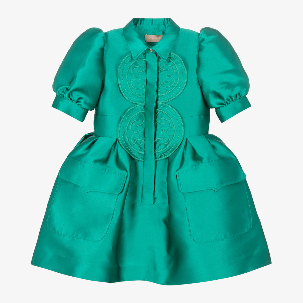 Elie Saab - Girls Emerald Green Taffeta Dress | Childrensalon
