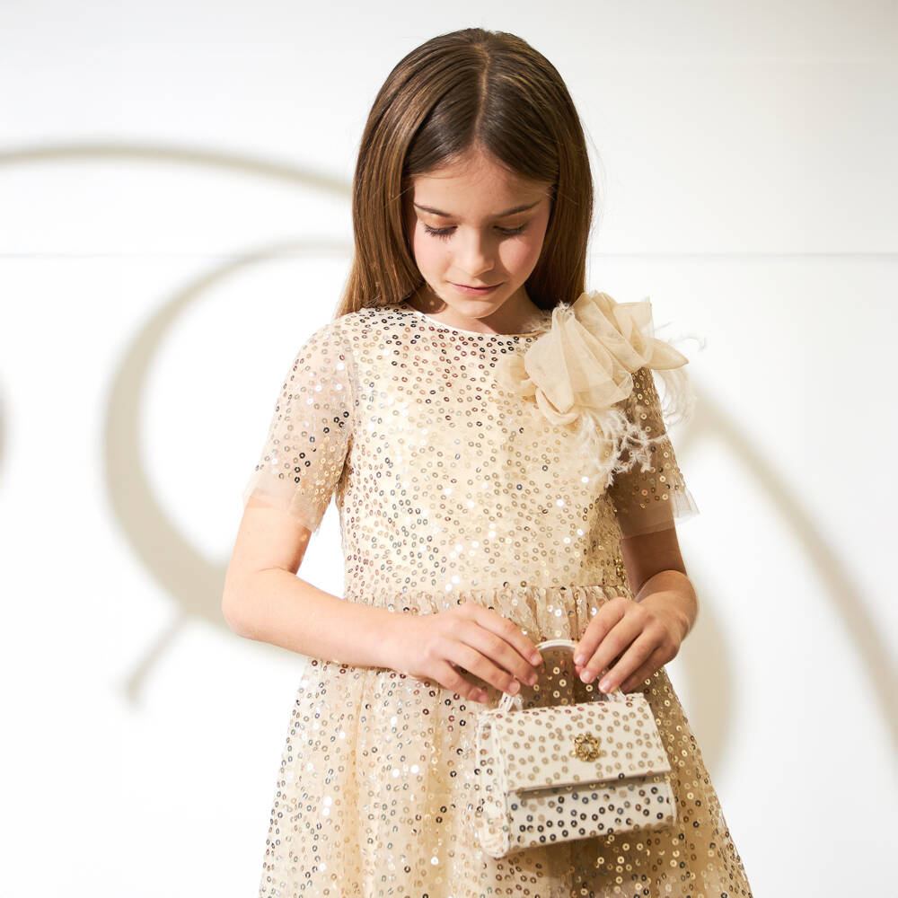 Elie Saab-Girls Gold Sequin Handbag (14cm) | Childrensalon Outlet