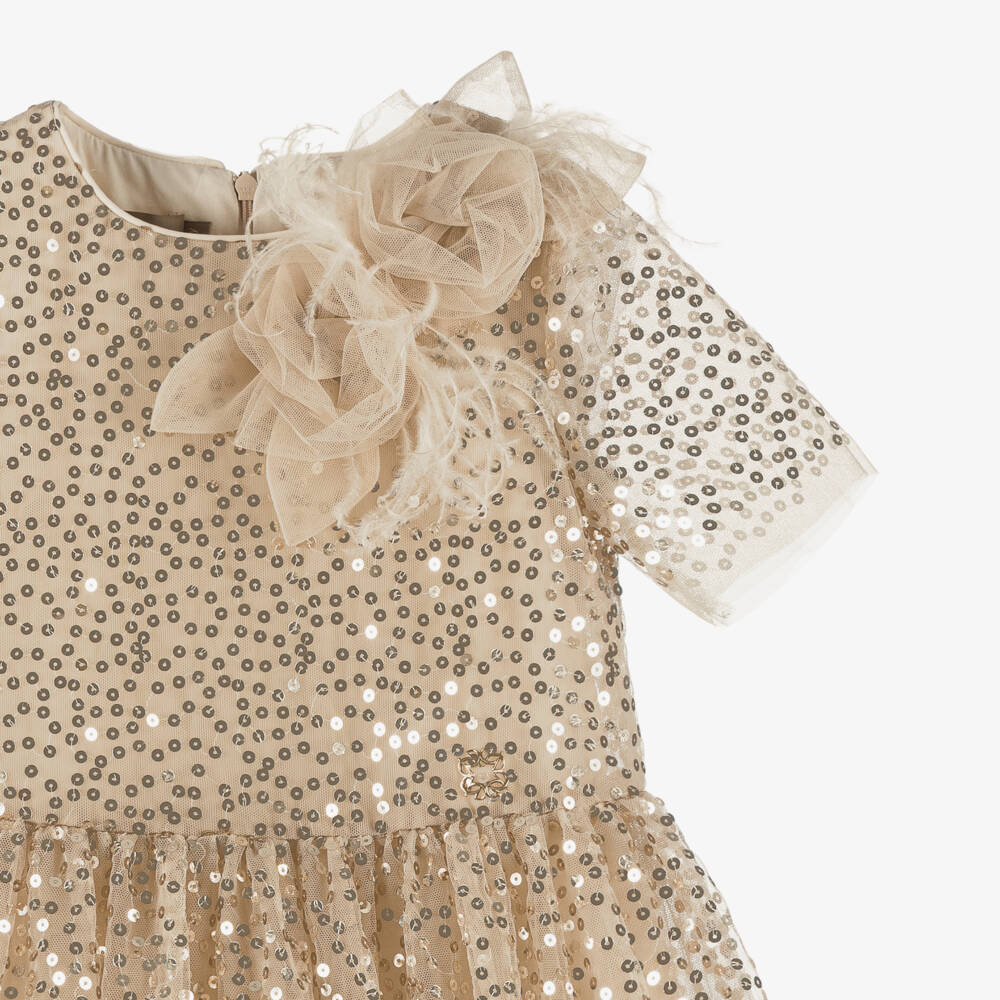 Elie Saab-فستان تول ذهبي براق للبنات | Childrensalon Outlet