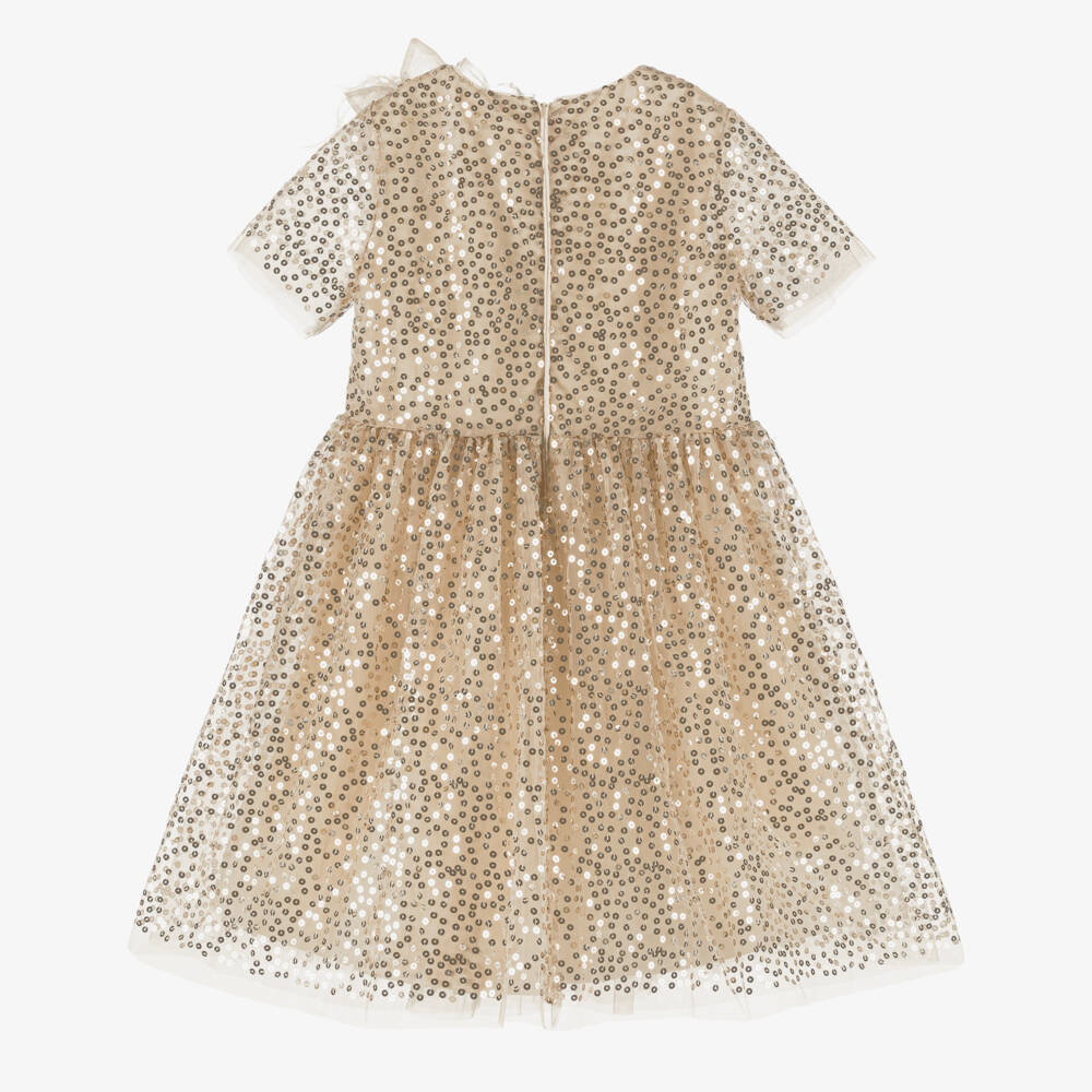 Elie Saab-فستان تول ذهبي براق للبنات | Childrensalon Outlet