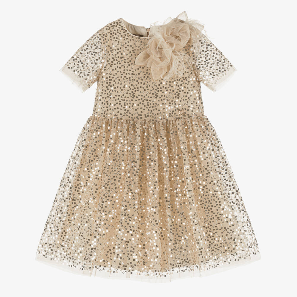 Elie Saab-فستان تول ذهبي براق للبنات | Childrensalon Outlet