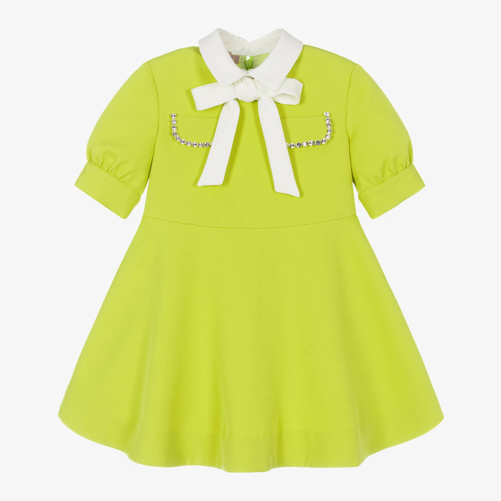 Elie Saab-Зеленое платье из креп-твила для девочек | Childrensalon Outlet