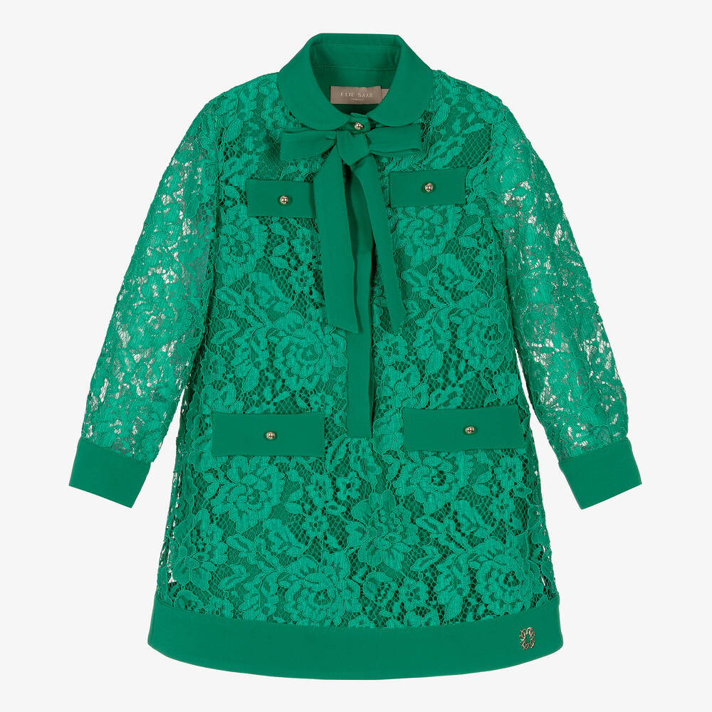 Elie Saab - Girls Green Lace Dress | Childrensalon