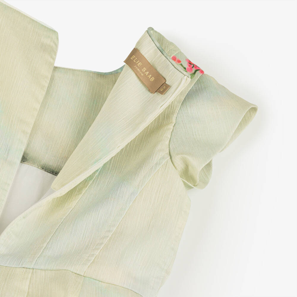 Elie Saab-Girls Green Textured Organza Floral Dress | Childrensalon Outlet