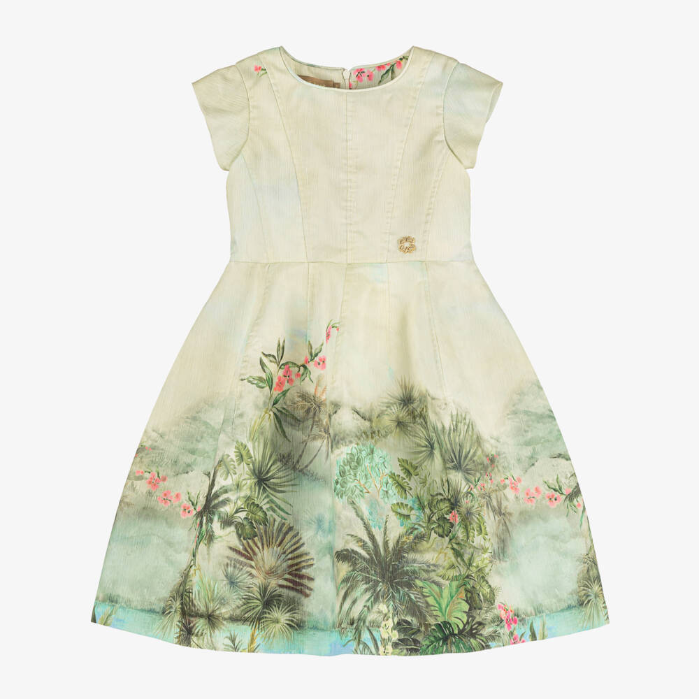 Elie Saab-Girls Green Textured Organza Floral Dress | Childrensalon Outlet