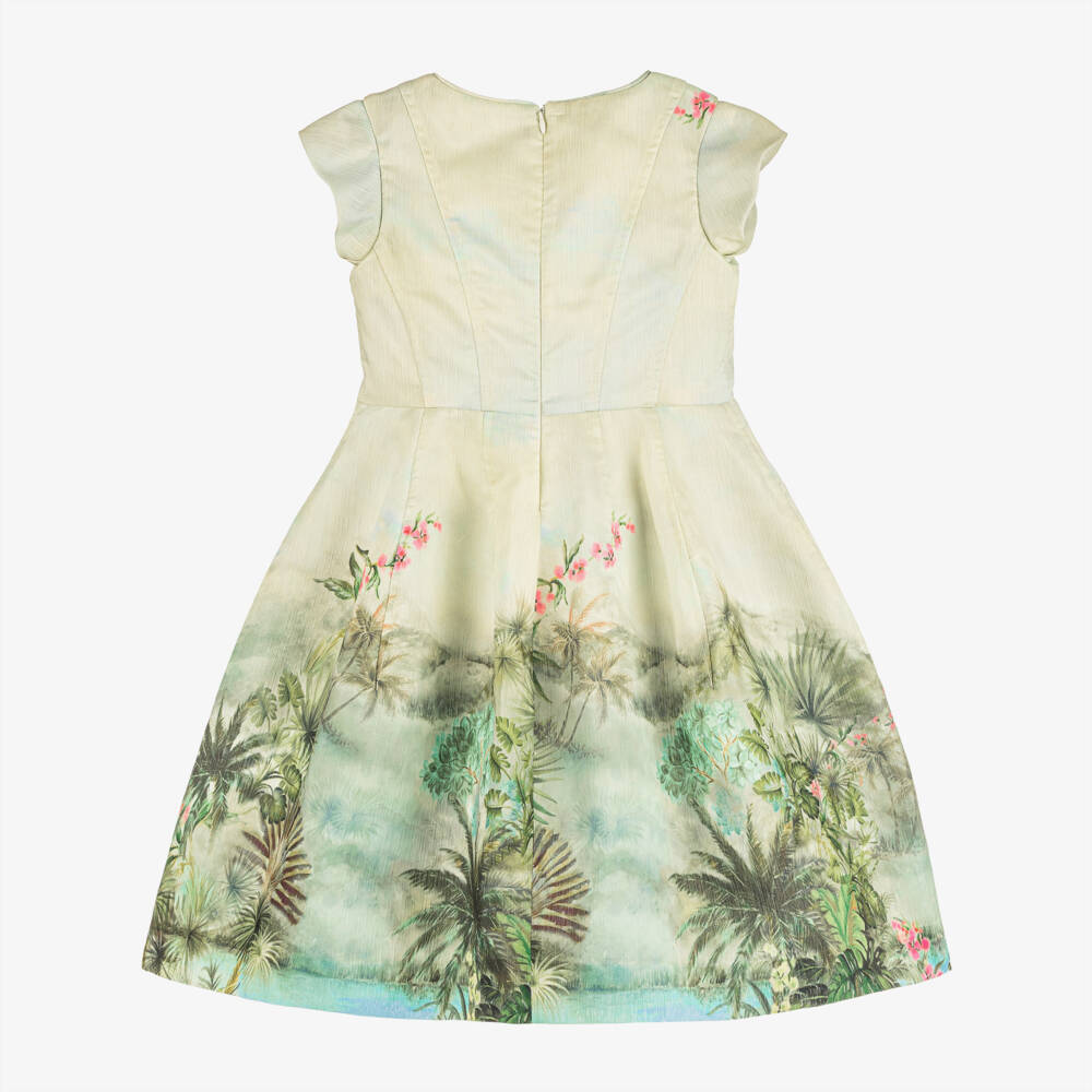 Elie Saab-Girls Green Textured Organza Floral Dress | Childrensalon Outlet
