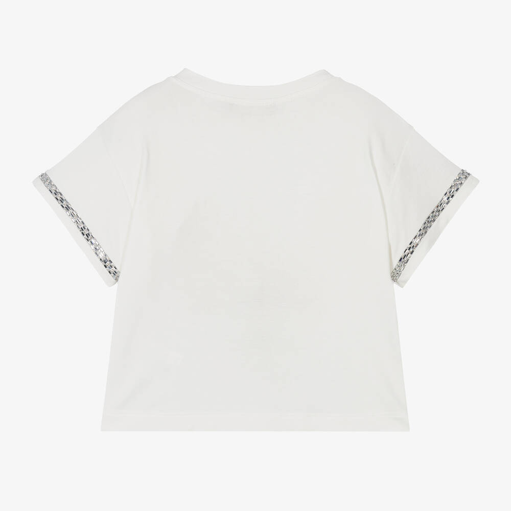 Elie Saab-Кремовая футболка из вискозы со стразами для девочек | Childrensalon Outlet