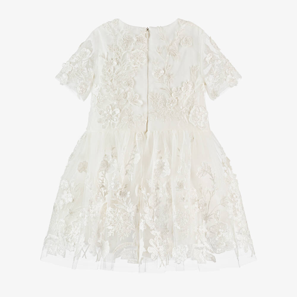 Elie Saab-Girls Ivory Embroidered Tulle Dress | Childrensalon Outlet