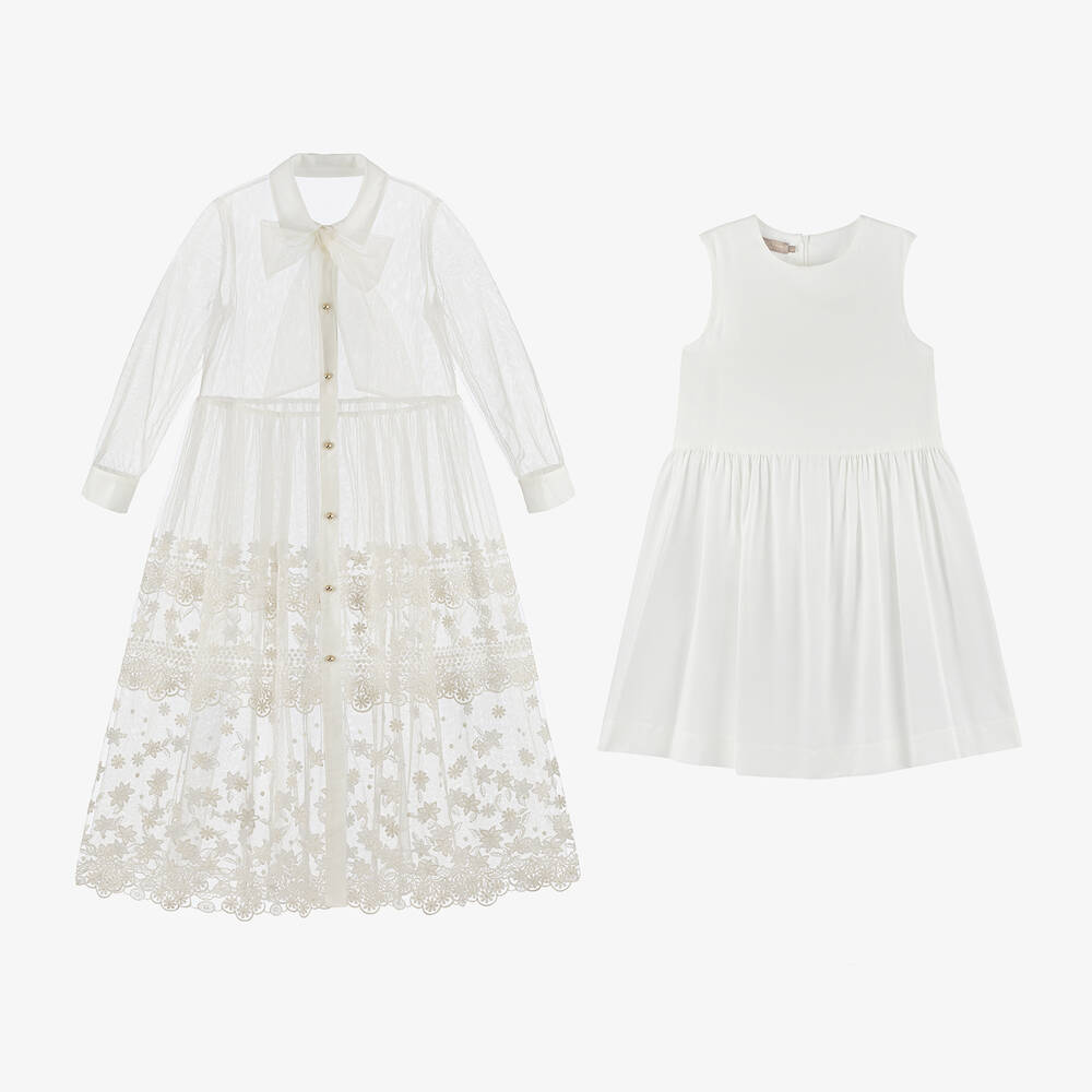 إيلي صعب-فستان تول مطرز لون عاجي | Childrensalon Outlet