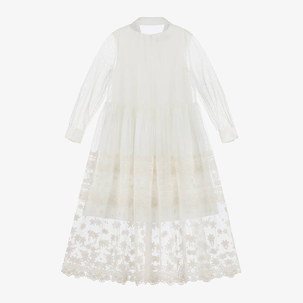 إيلي صعب-فستان تول مطرز لون عاجي | Childrensalon Outlet