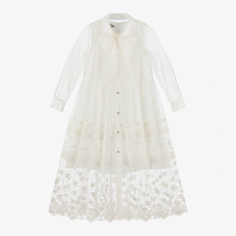 Elie Saab-Girls Ivory Embroidered Tulle Dress | Childrensalon Outlet