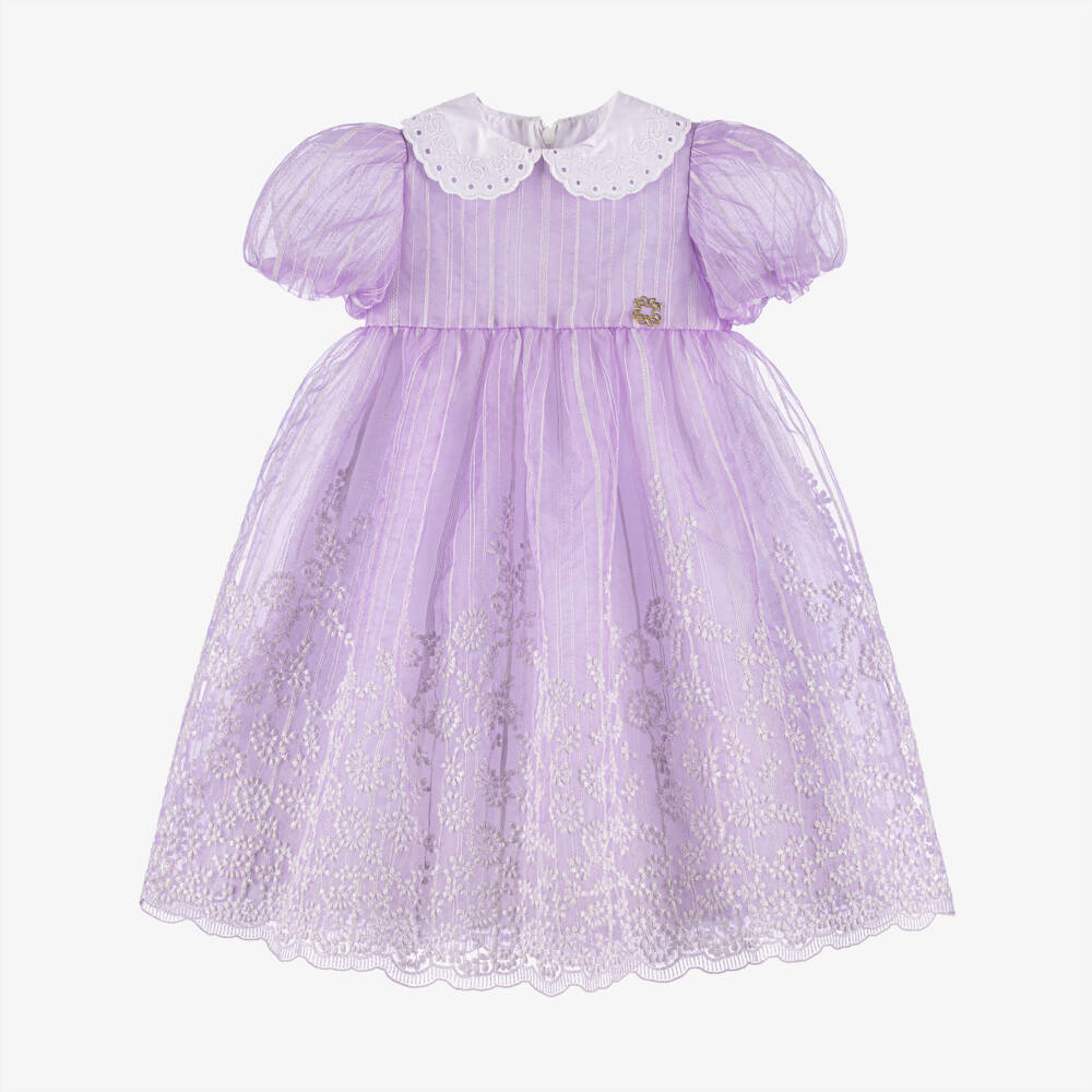 Elie Saab-Girls Lavender Floral Organza Frock | Childrensalon Outlet
