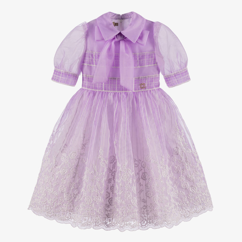 Elie Saab-Girls Lilac Organza Floral Gown | Childrensalon Outlet