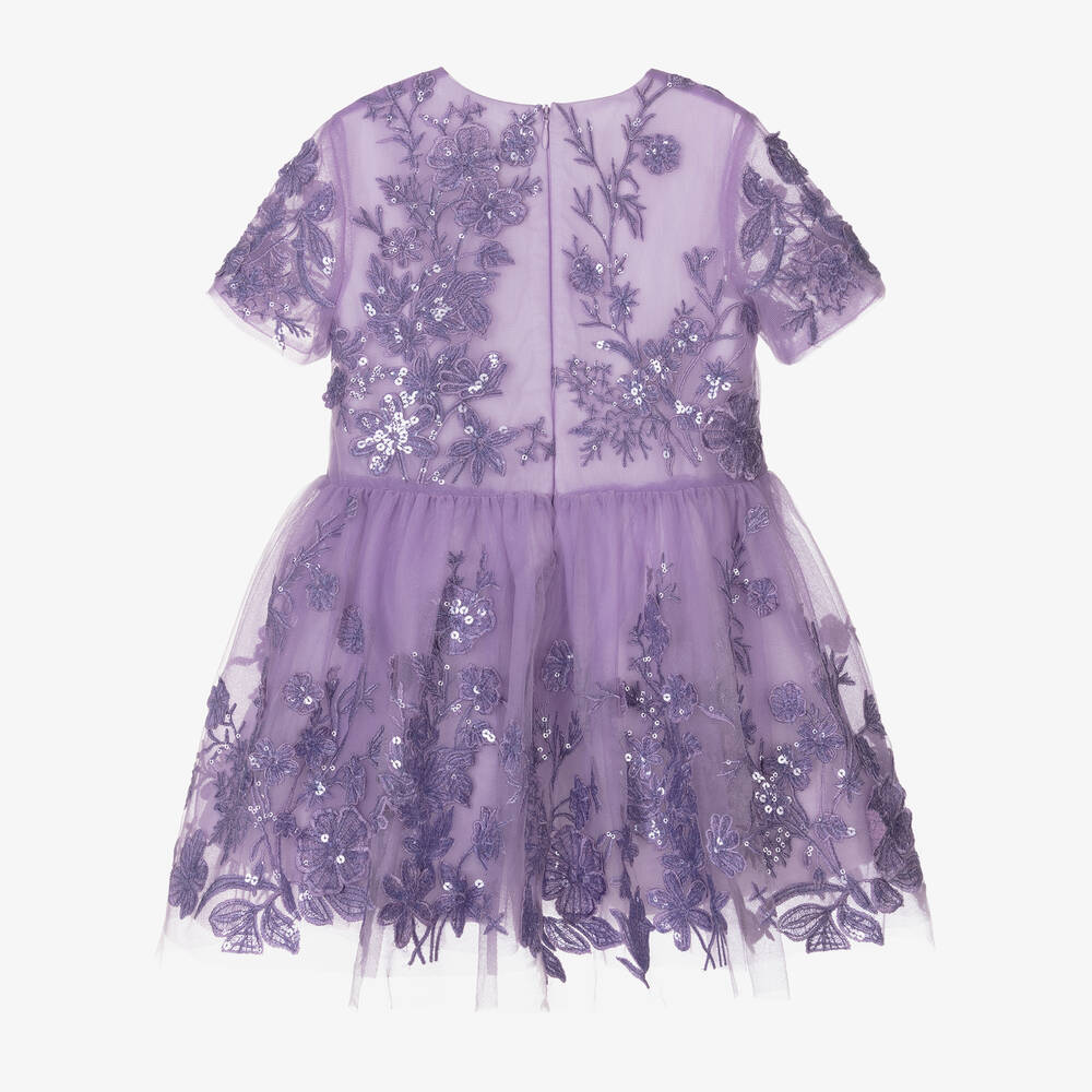 إيلي صعب-فستان تول مطرز لون بنفسجي ليلكي | Childrensalon Outlet