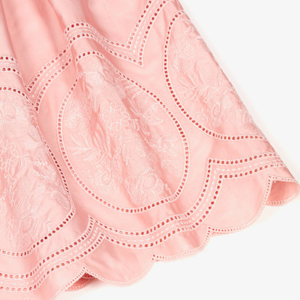 Elie Saab-Girls Pink Cotton Embroidered Maxi Dress | Childrensalon Outlet