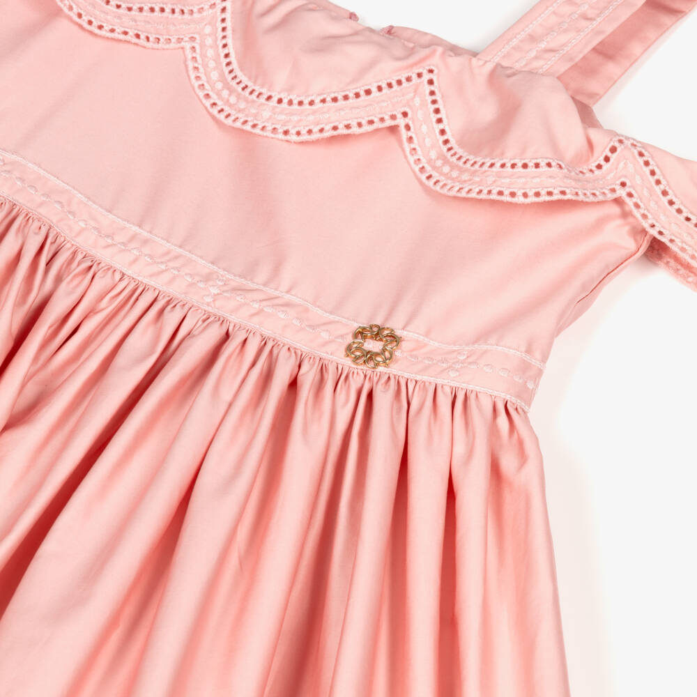 Elie Saab-Girls Pink Cotton Embroidered Maxi Dress | Childrensalon Outlet