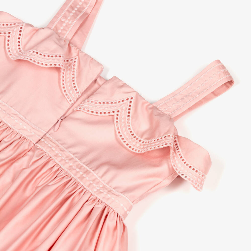 Elie Saab-Girls Pink Cotton Embroidered Maxi Dress | Childrensalon Outlet