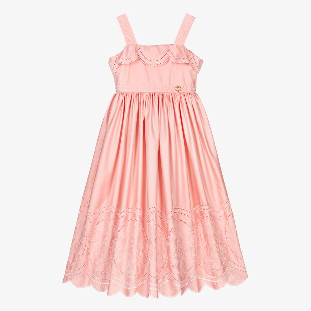 Elie Saab-Girls Pink Cotton Embroidered Maxi Dress | Childrensalon Outlet