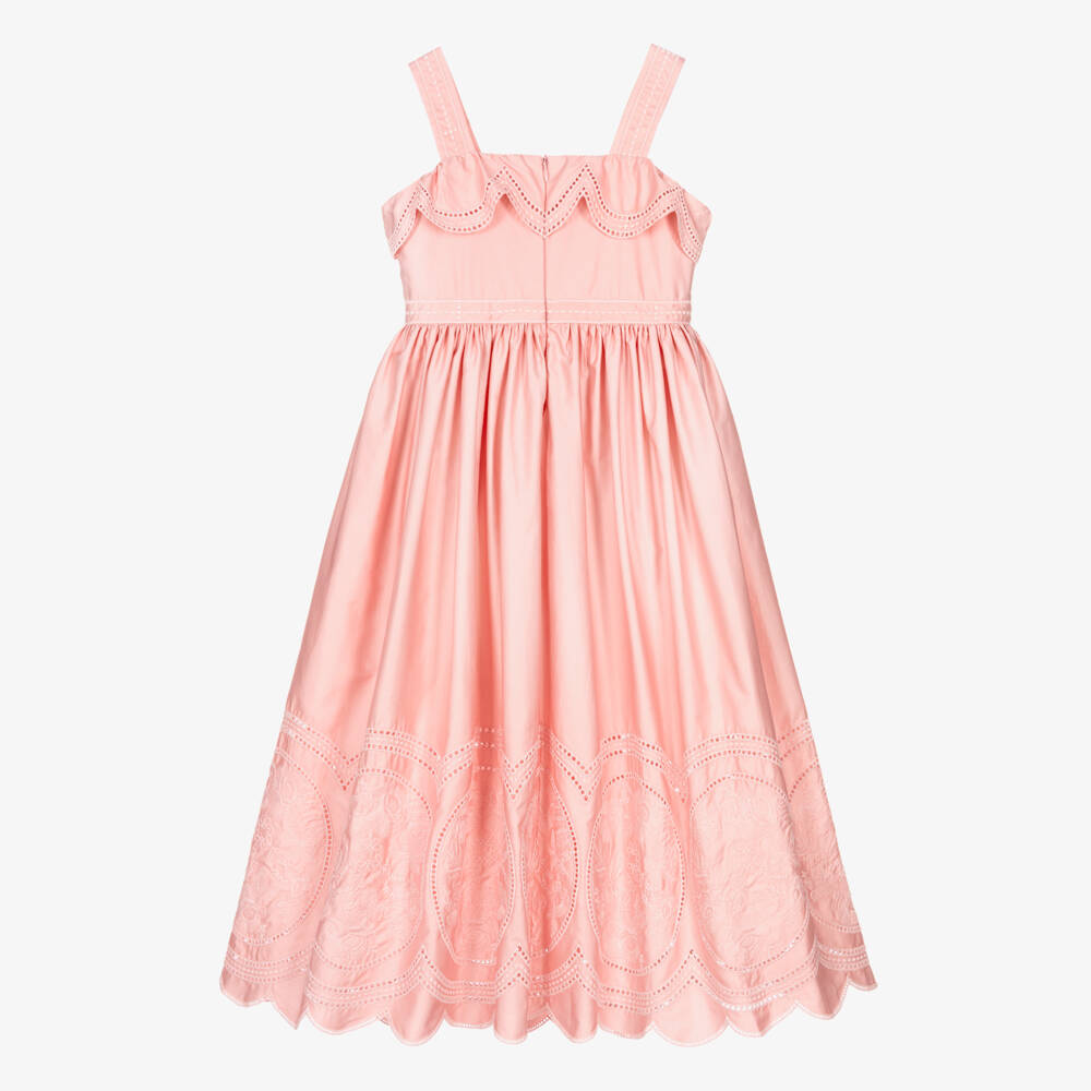 Elie Saab-Girls Pink Cotton Embroidered Maxi Dress | Childrensalon Outlet