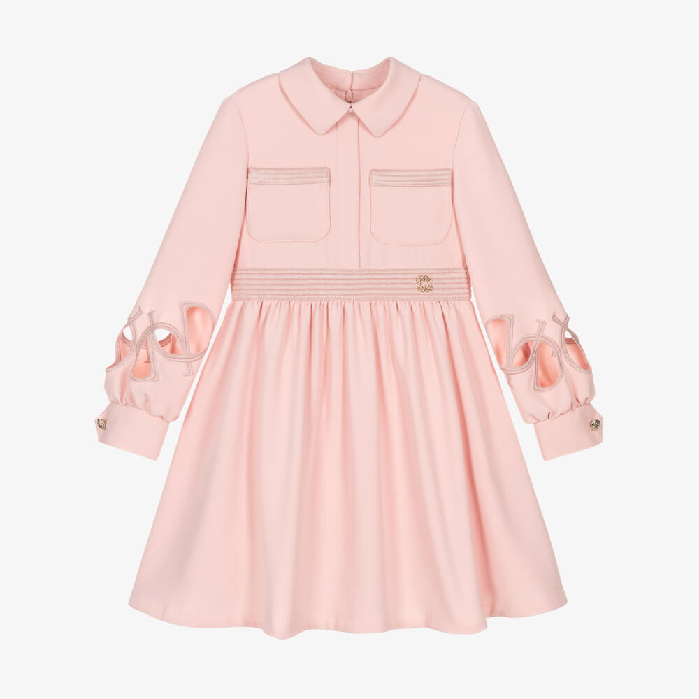 Elie Saab-Girls Pink Crêpe Shirt Dress with Cutwork | Childrensalon Outlet