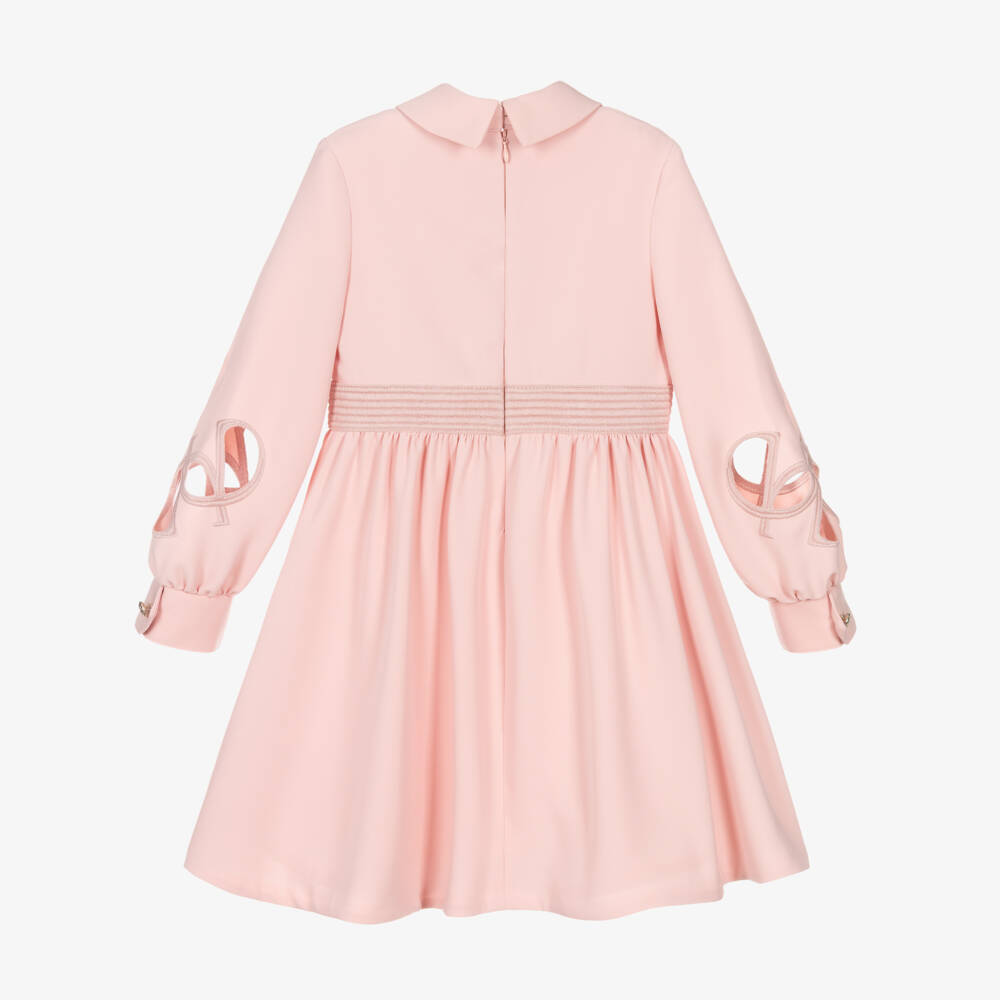 Elie Saab-Girls Pink Crêpe Shirt Dress with Cutwork | Childrensalon Outlet