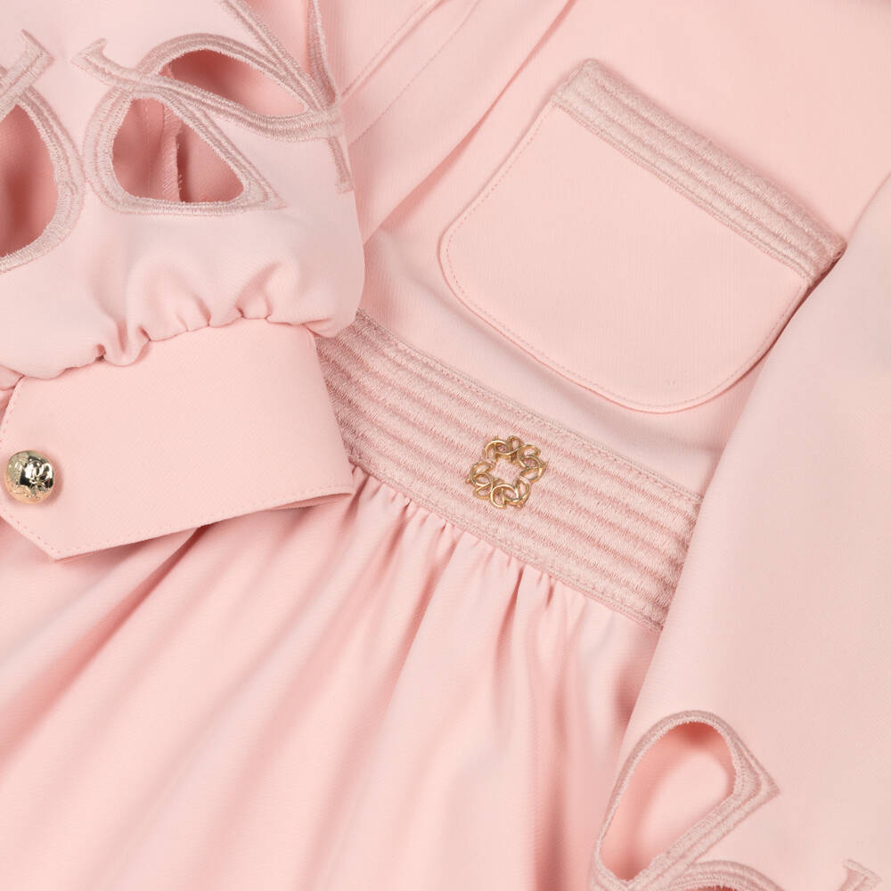 Elie Saab-Girls Pink Crêpe Shirt Dress with Cutwork | Childrensalon Outlet
