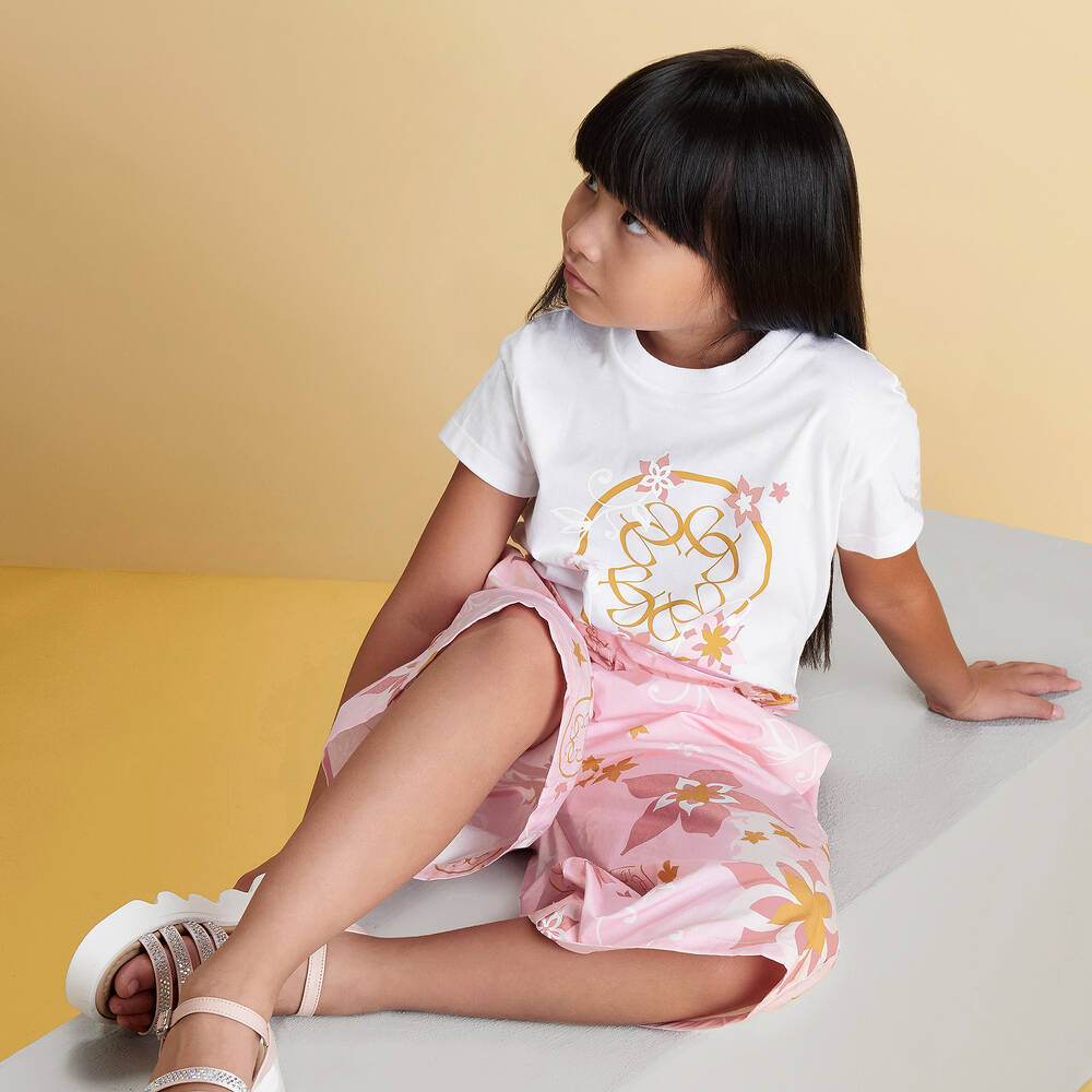 Elie Saab-بنطلون كولوت قطن لون زهري بطبعة ورود للبنات | Childrensalon Outlet