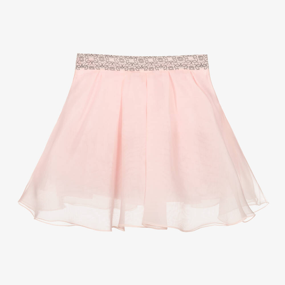 Elie Saab - Jupe organza de soie rose plissée | Childrensalon