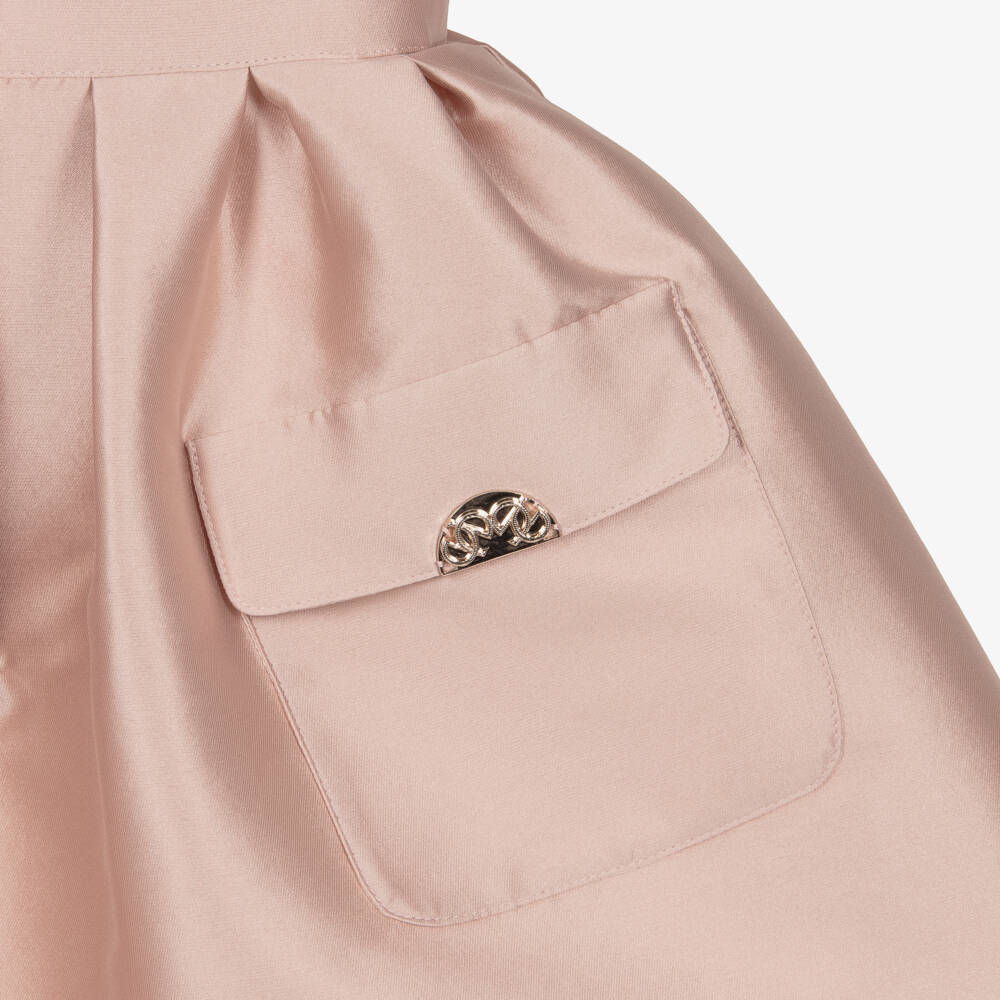 Elie Saab-Girls Pink Satin Puff Sleeve Dress with Gold Logo Detailing | Childrensalon Outlet