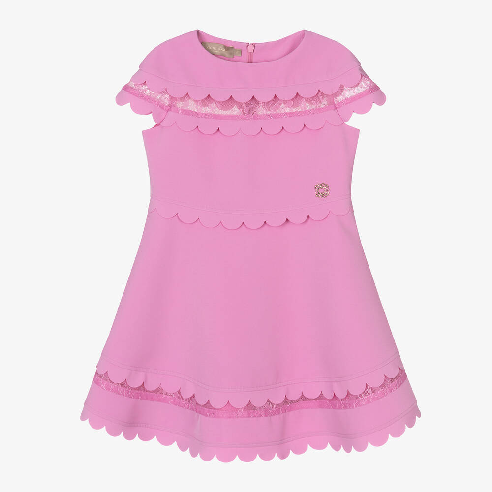 Elie Saab-فستان كريب لون زهري مزين بكشكش | Childrensalon Outlet