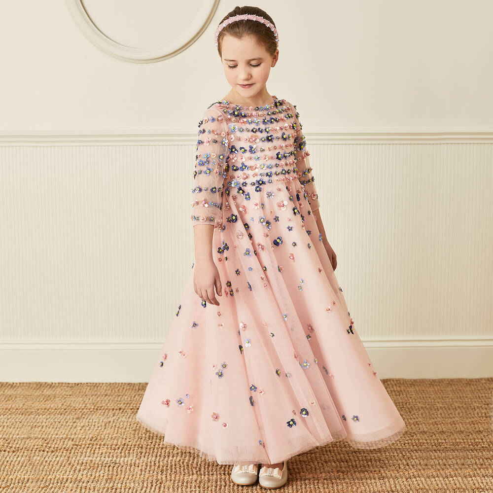 Elie Saab Girls Pink Tulle Sequin Dress