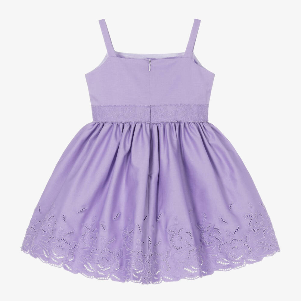 Elie Saab-Girls Purple Embroidered Cotton Dress | Childrensalon Outlet