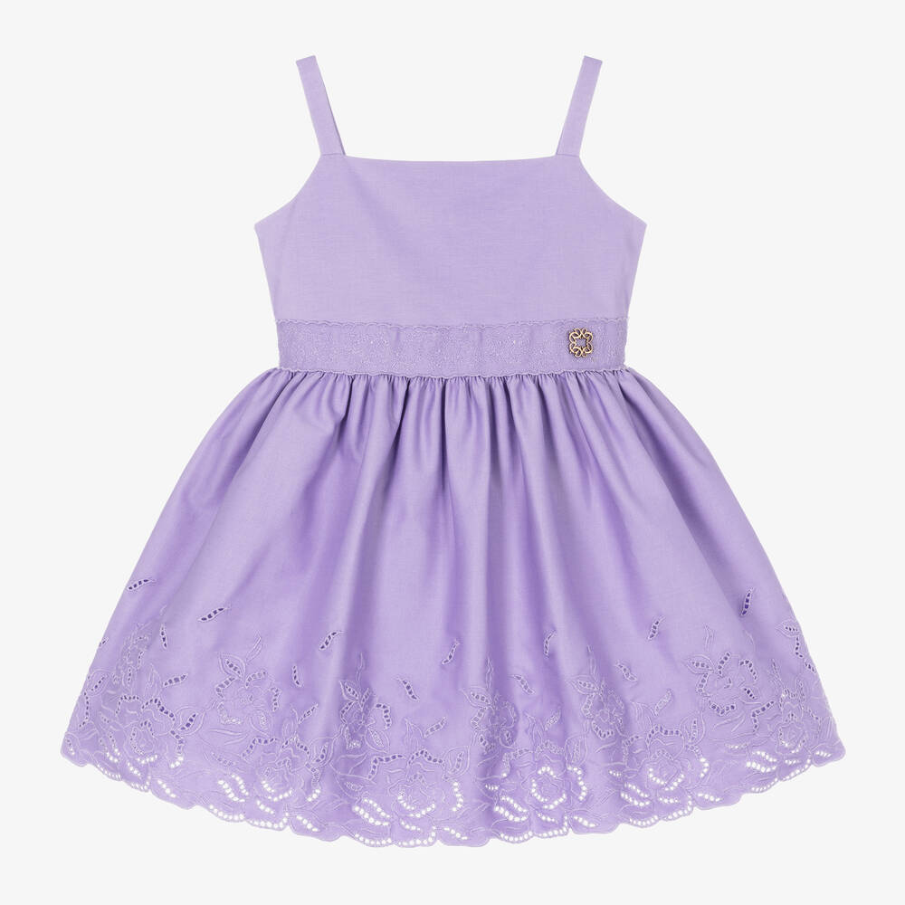 Elie Saab-Girls Purple Embroidered Cotton Dress | Childrensalon Outlet