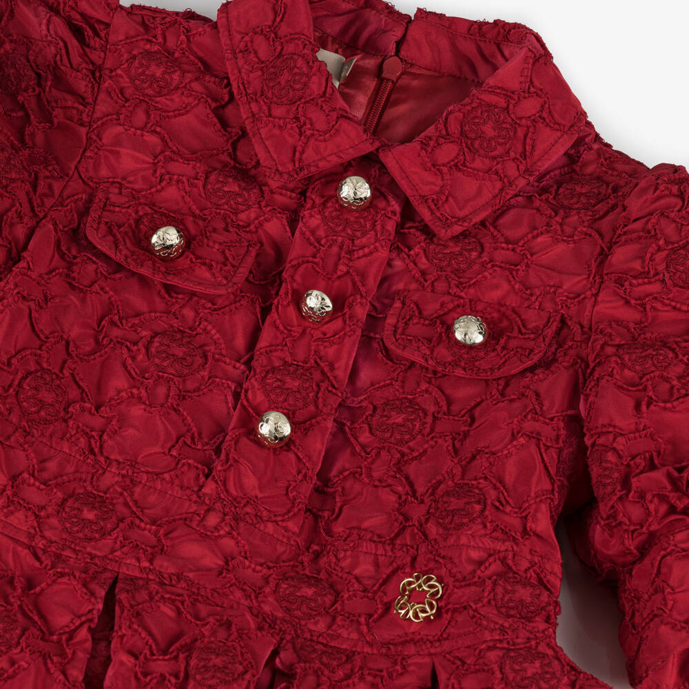 Elie Saab-Girls Red Taffeta Dress with 3D Pattern & Embroidered Logos | Childrensalon Outlet