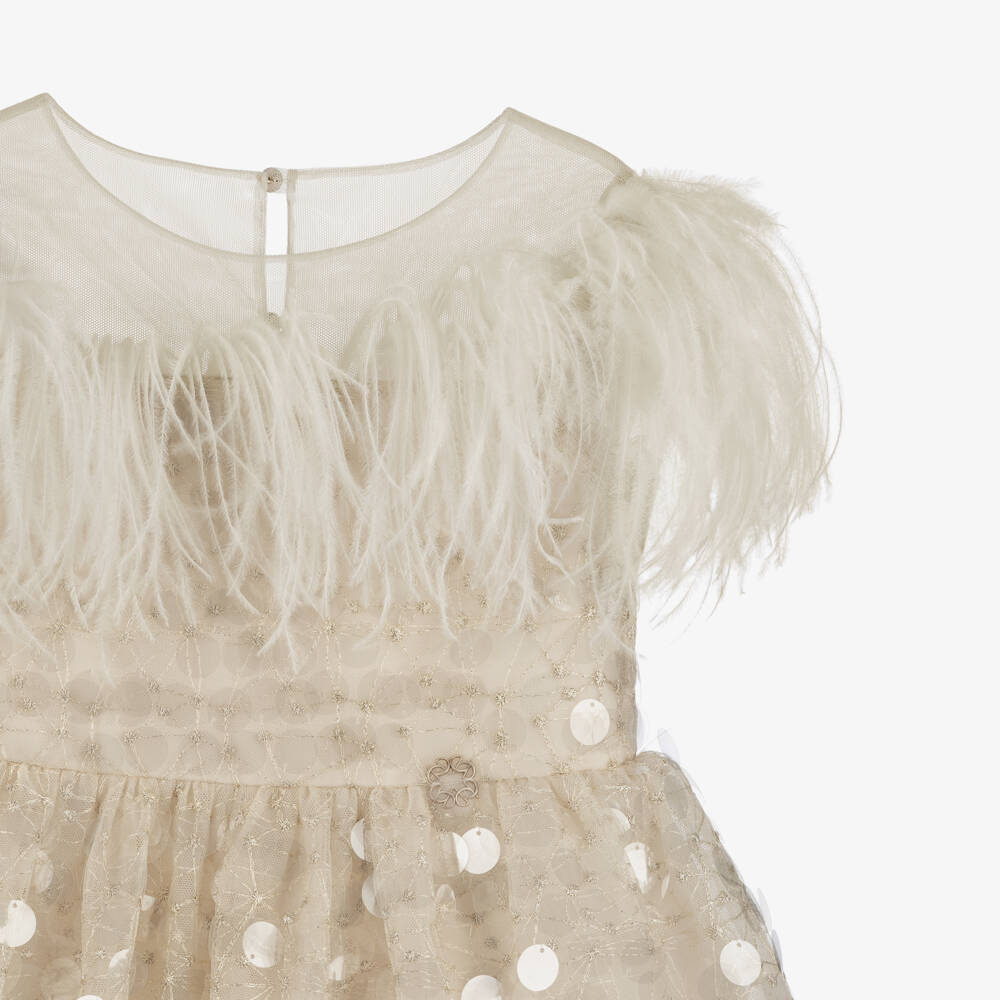 Elie Saab-Золотое блестящее платье из тюля для девочек | Childrensalon Outlet