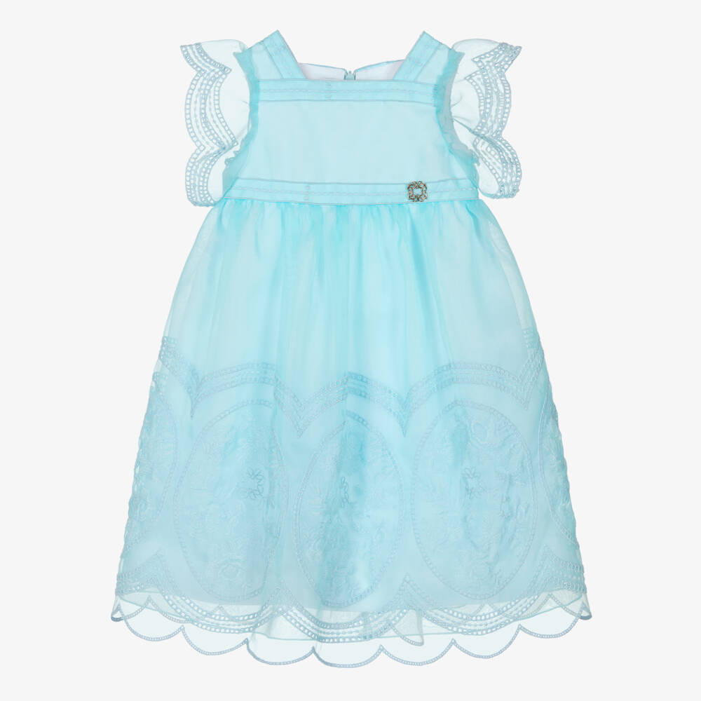 Elie Saab-Girls Sky Blue Embroidered Organza Dress | Childrensalon Outlet