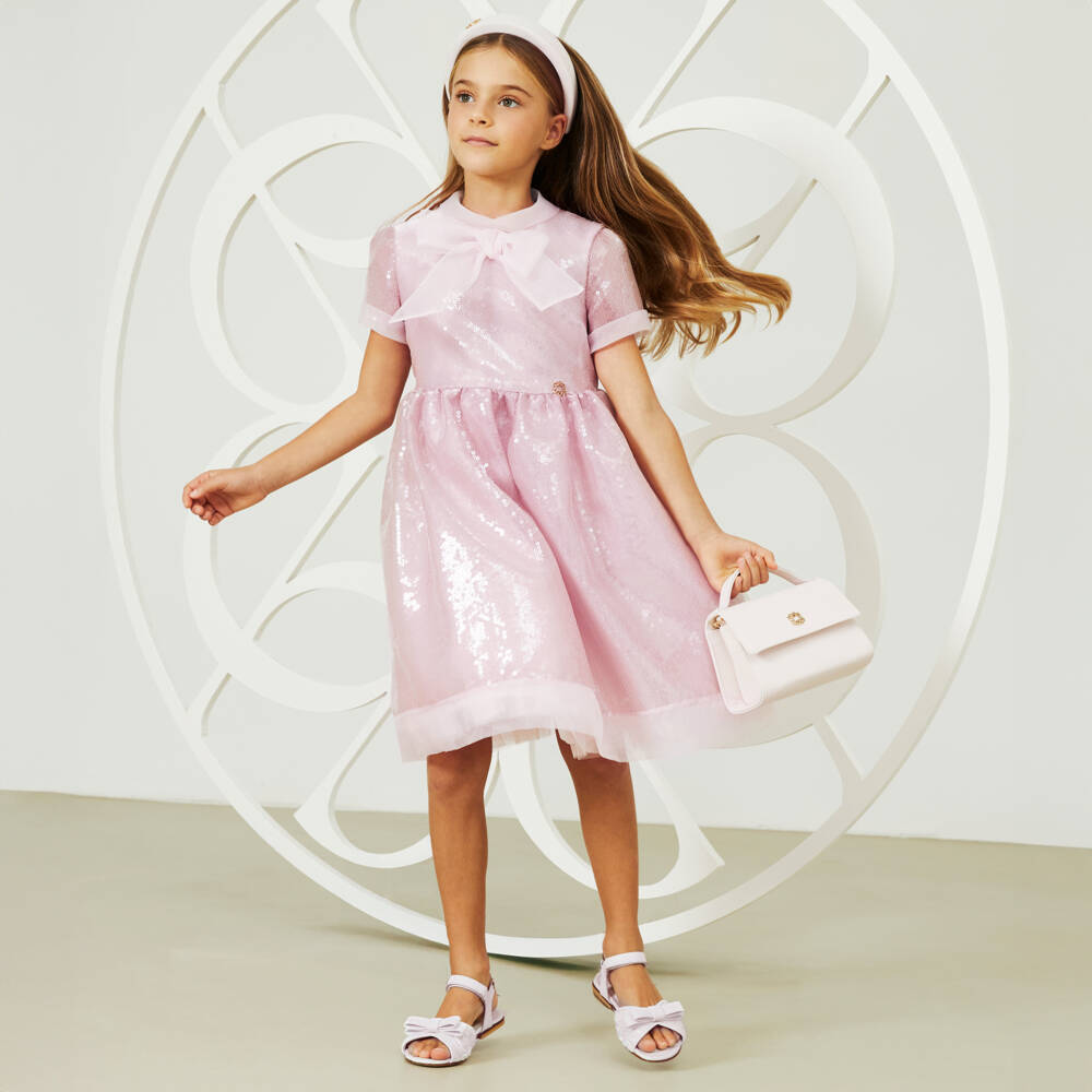 Elie Saab-فستان شيفون فاخر للبنات مع فيونكة براقة | Childrensalon Outlet