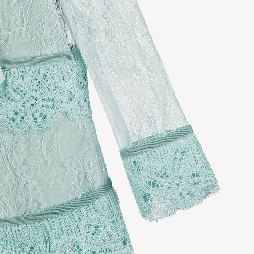 Elie Saab-Girls Turquoise Blue Guipure Lace Dress | Childrensalon Outlet