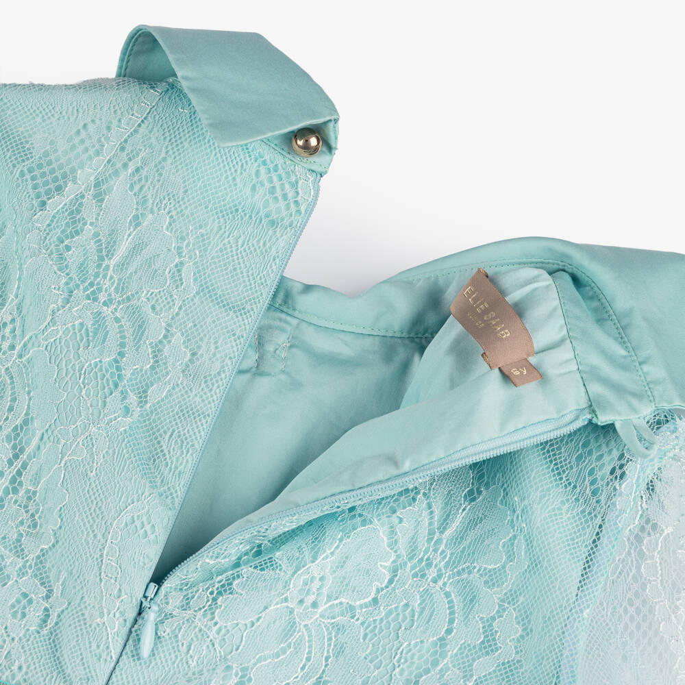 Elie Saab-Girls Turquoise Blue Guipure Lace Dress | Childrensalon Outlet