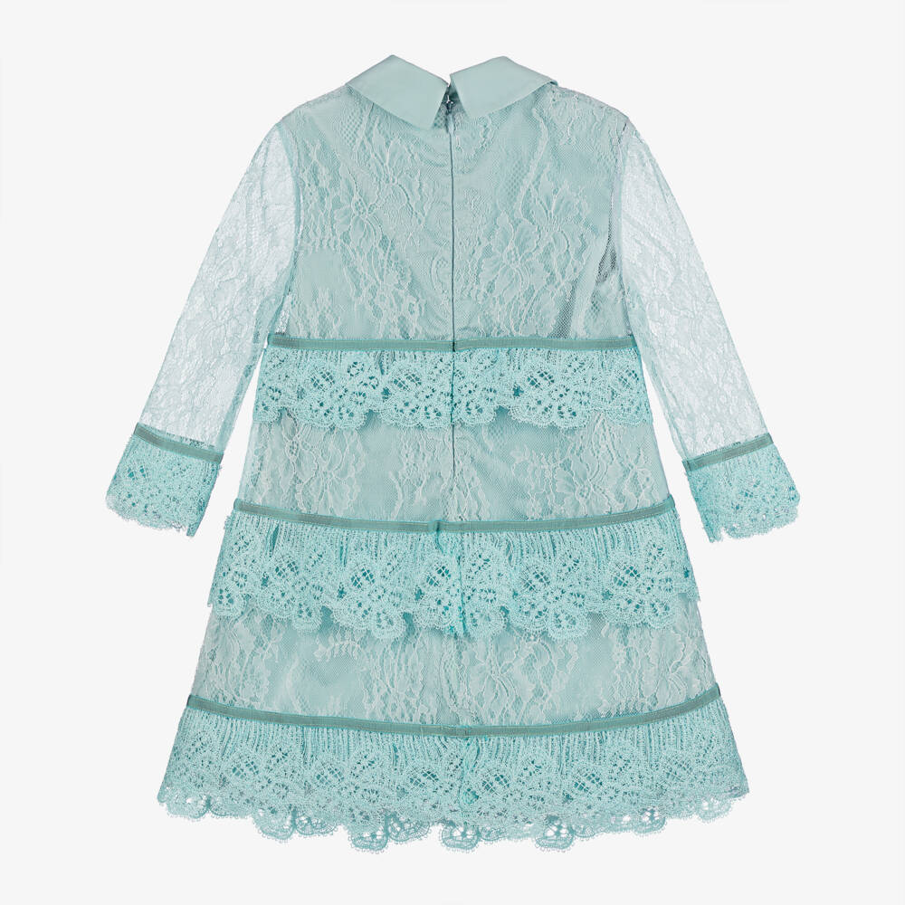 Elie Saab-Girls Turquoise Blue Guipure Lace Dress | Childrensalon Outlet