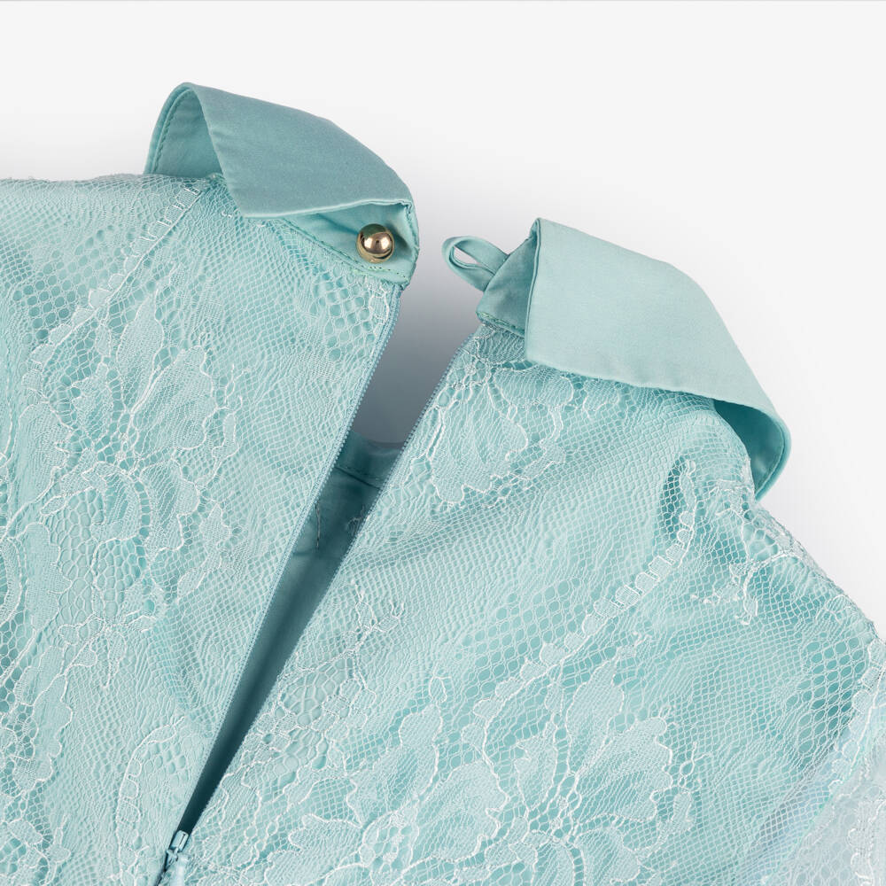 Elie Saab-Girls Turquoise Blue Guipure Lace Dress | Childrensalon Outlet