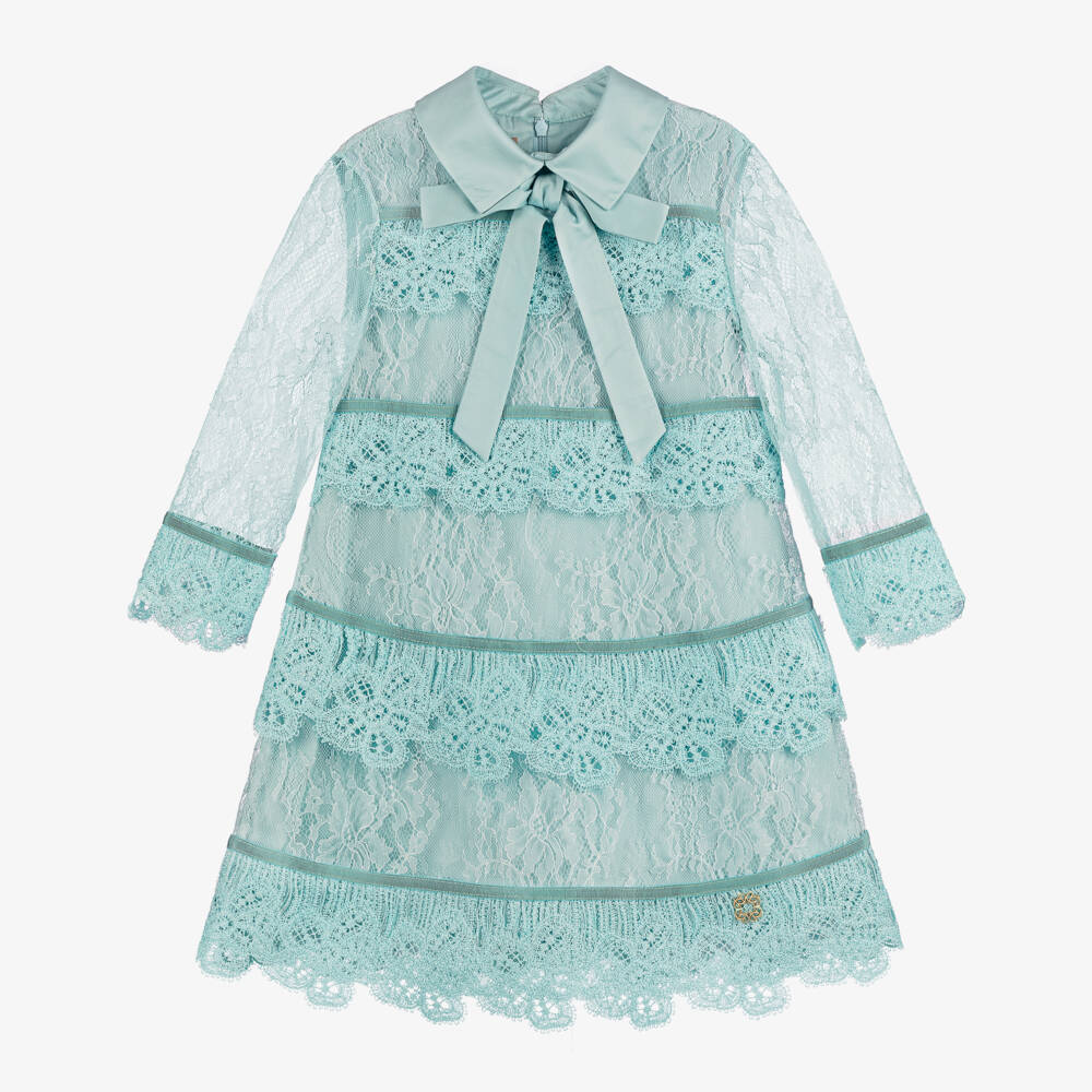 Elie Saab-Girls Turquoise Blue Guipure Lace Dress | Childrensalon Outlet