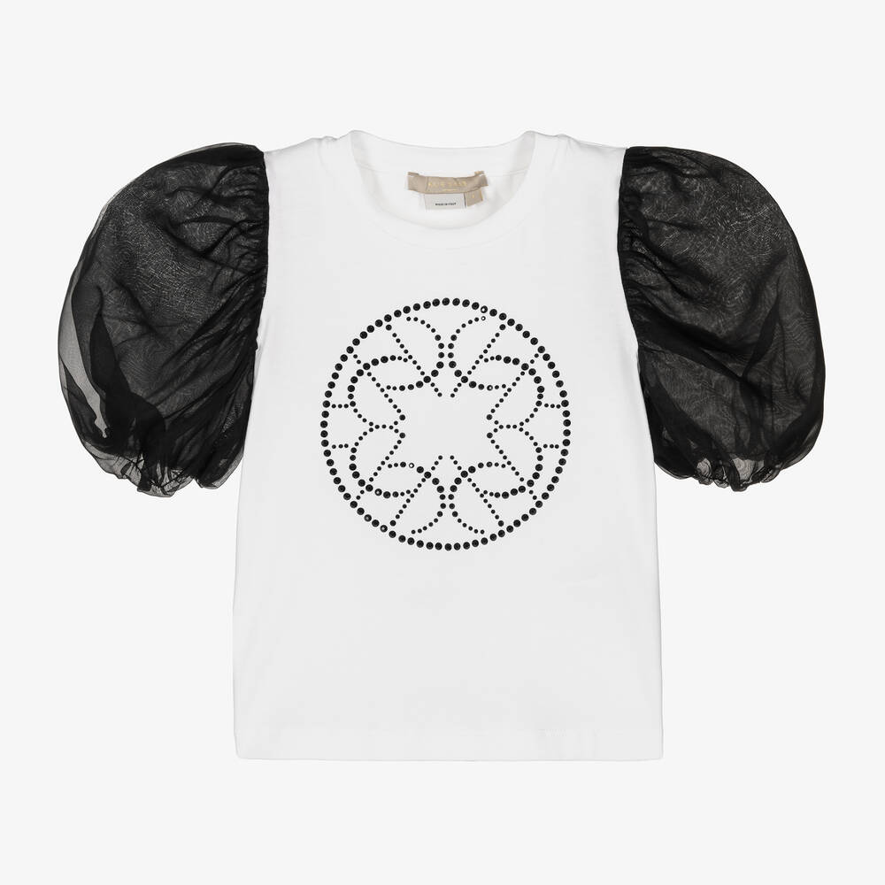 Elie Saab - Белая футболка с черными рукавами из шелка | Childrensalon