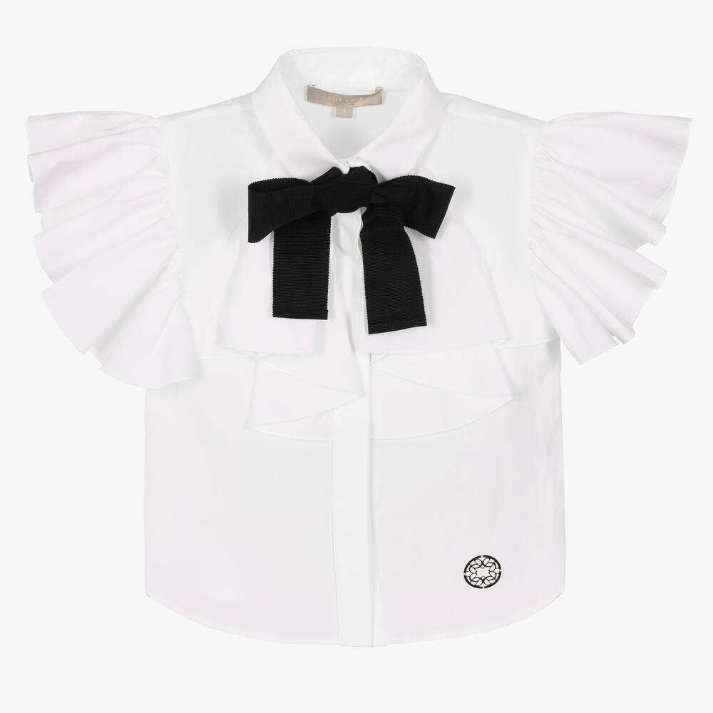 Elie Saab - قميص قطن لون أبيض وأسود للبنات | Childrensalon