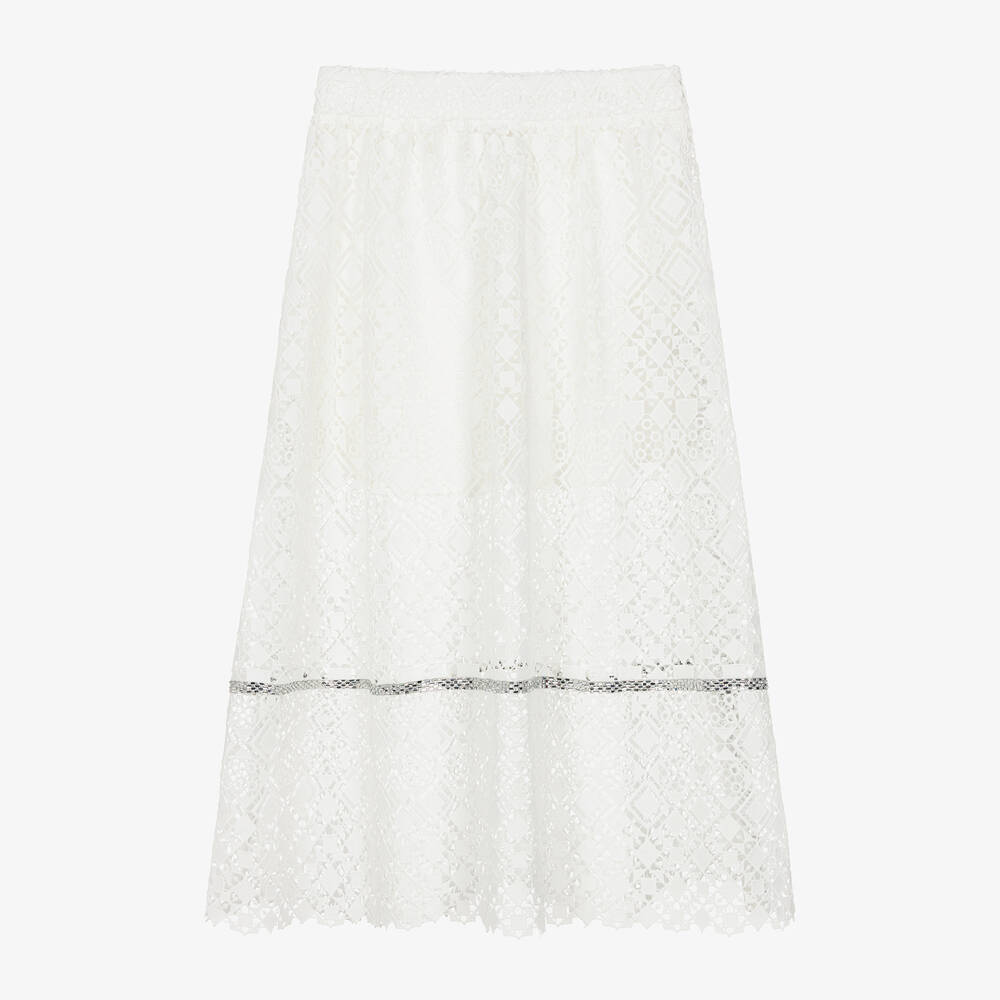 Elie Saab-Girls White Cutwork & Diamanté Skirt | Childrensalon Outlet