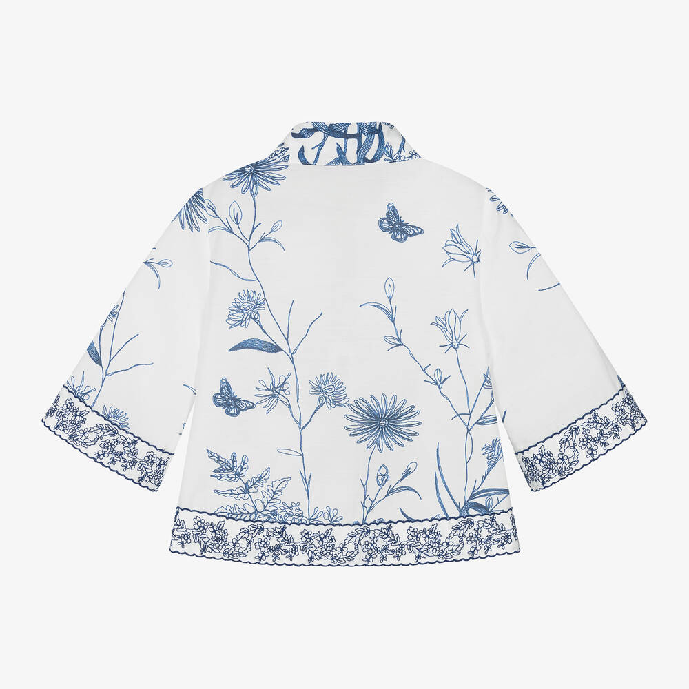 Elie Saab-Girls White Floral Embroidered Cotton Shirt | Childrensalon Outlet