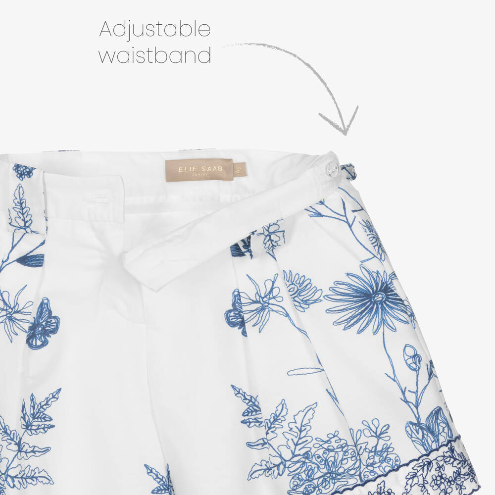 Elie Saab-Girls White Floral Embroidered Cotton Shorts | Childrensalon Outlet