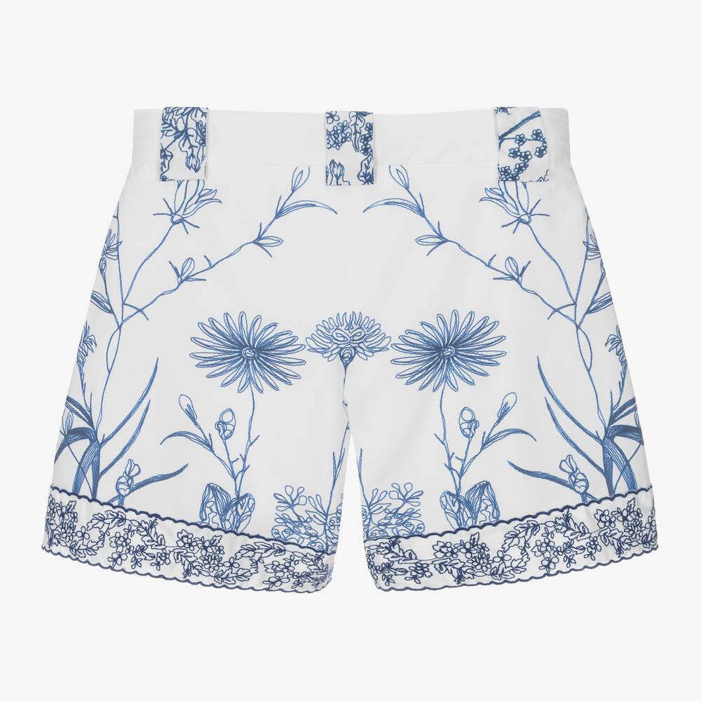 Elie Saab-Girls White Floral Embroidered Cotton Shorts | Childrensalon Outlet