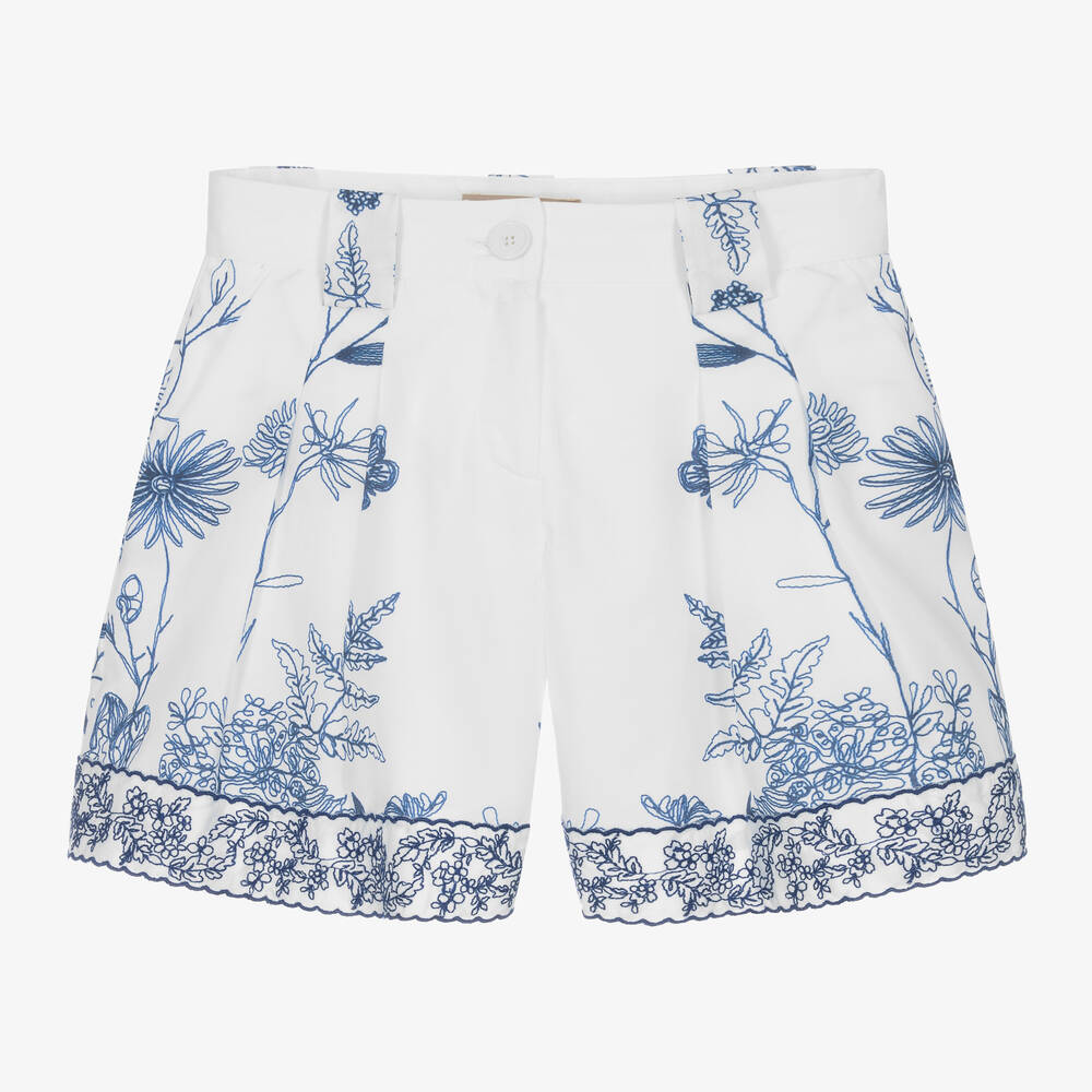 Elie Saab Girls White Floral Embroidered Cotton Shorts Childrensalon Outlet