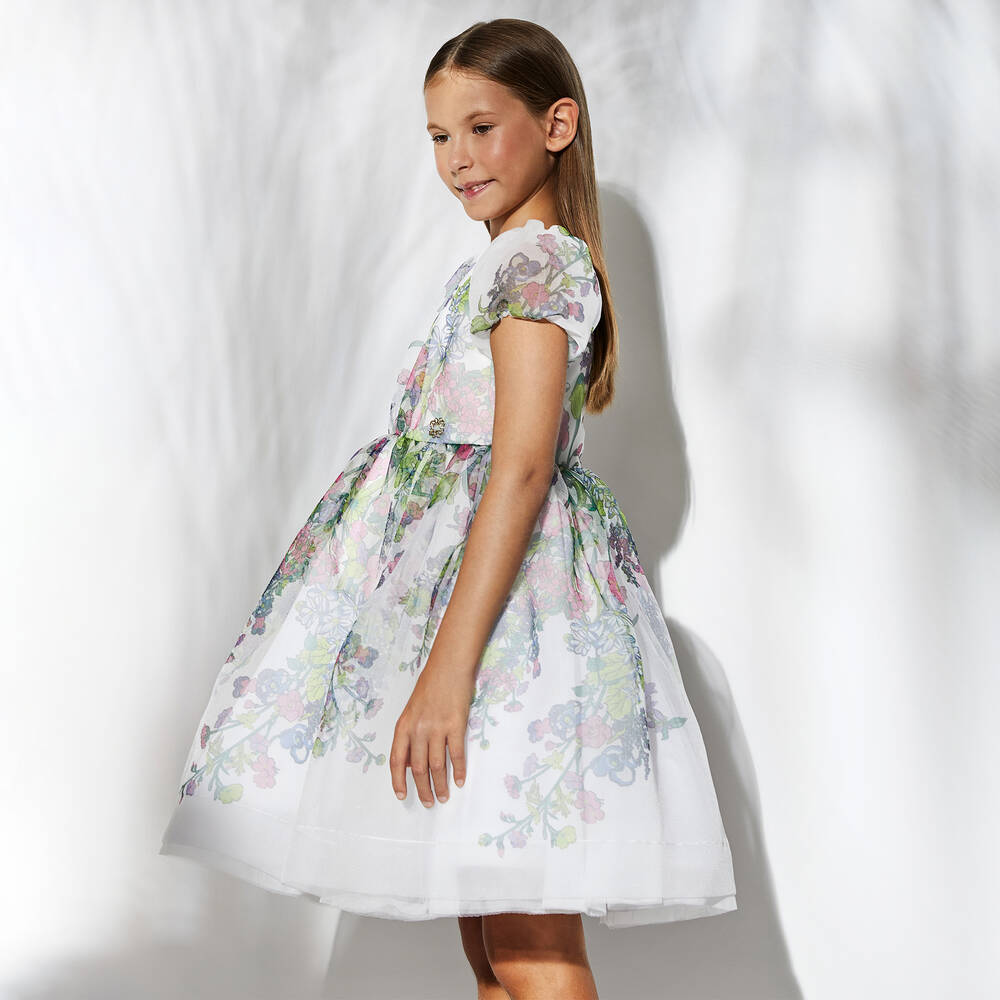Elie Saab-Girls White Floral Organza Dress | Childrensalon Outlet